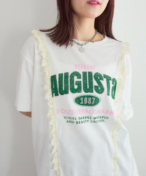 w closet(ダブルクローゼット)の「ロゴレースリメイクTシャツ(Tシャツ/カットソー・レディース・イエロー/ブラック/オフホワイト・FREE)」の13枚目の写真