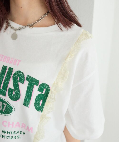 w closet(ダブルクローゼット)の「ロゴレースリメイクTシャツ(Tシャツ/カットソー・レディース・イエロー/ブラック/オフホワイト・FREE)」の15枚目の写真
