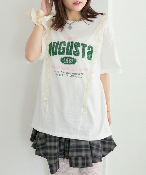 w closet(ダブルクローゼット)の「ロゴレースリメイクTシャツ(Tシャツ/カットソー・レディース・イエロー/ブラック/オフホワイト・FREE)」の16枚目の写真