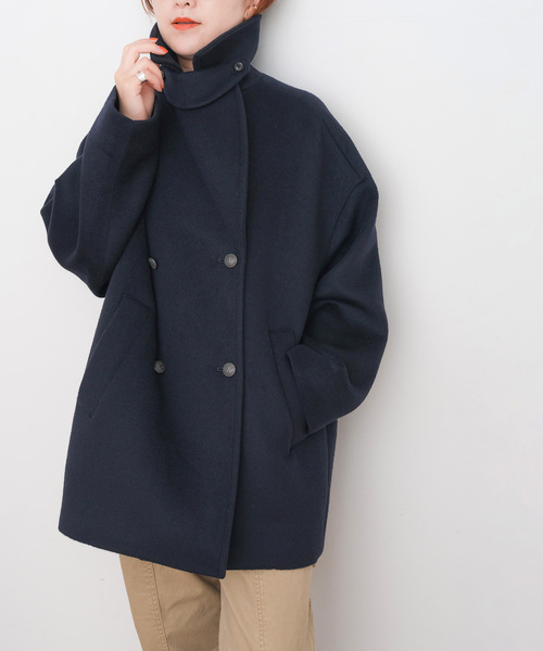 Papas ネイビー ウール ピーコート Super120's ウールメルトン