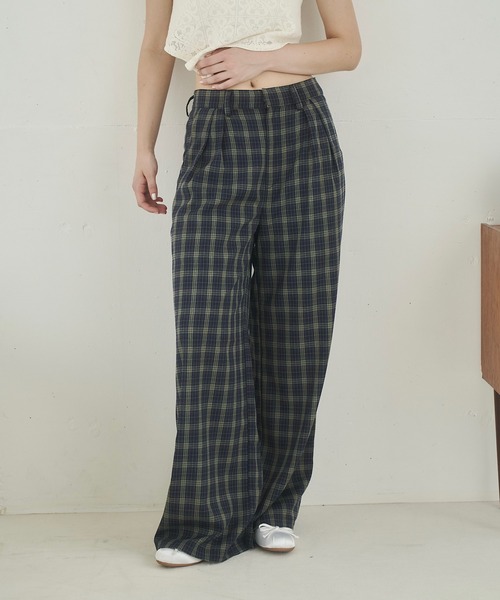 REMOON（リムーン）の「イージーチェックパンツ（スラックス・レディース・ブラウン/ネイビー・SMALL/MEDIUM）」の2枚目の写真