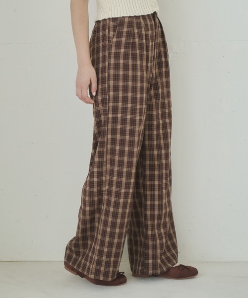 REMOON（リムーン）の「イージーチェックパンツ（スラックス・レディース・ブラウン/ネイビー・SMALL/MEDIUM）」の5枚目の写真