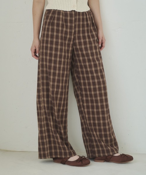 REMOON（リムーン）の「イージーチェックパンツ（スラックス・レディース・ブラウン/ネイビー・SMALL/MEDIUM）」の6枚目の写真