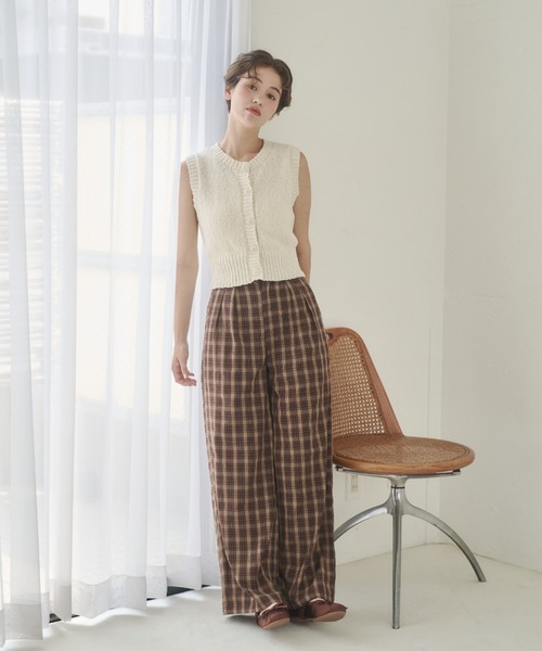 REMOON（リムーン）の「イージーチェックパンツ（スラックス・レディース・ブラウン/ネイビー・SMALL/MEDIUM）」の15枚目の写真