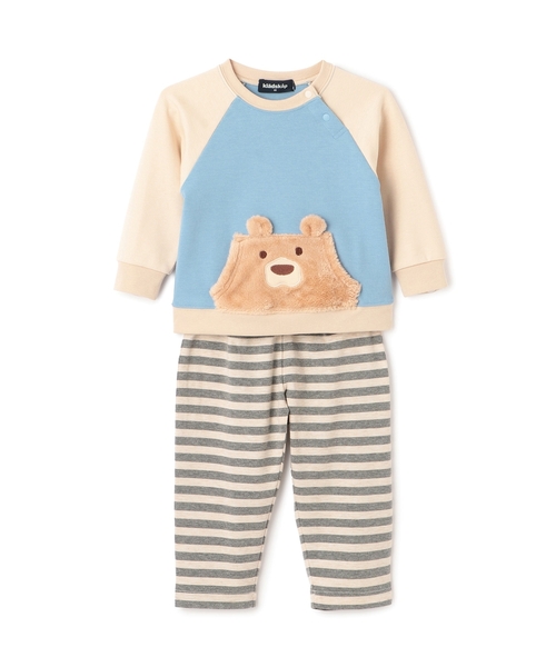 kladskap（クレードスコープ）の「クマ長袖Tシャツ×ボーダーパンツセット（ロンパース・キッズ・サックスブルー/アイボリー・80ｃｍ/90cm）」の2枚目の写真