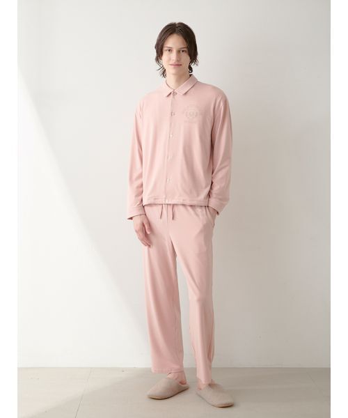 最安値☆GELATO PIQUE STARBUCKS ルームウェア　ピンク HOMME】レーヨンカレッジロゴシャツ（ルームウェア/パジャマ）｜gelato