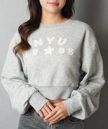 裏毛ショート丈スウェット/NYU/ツイル貼り付けロゴ
