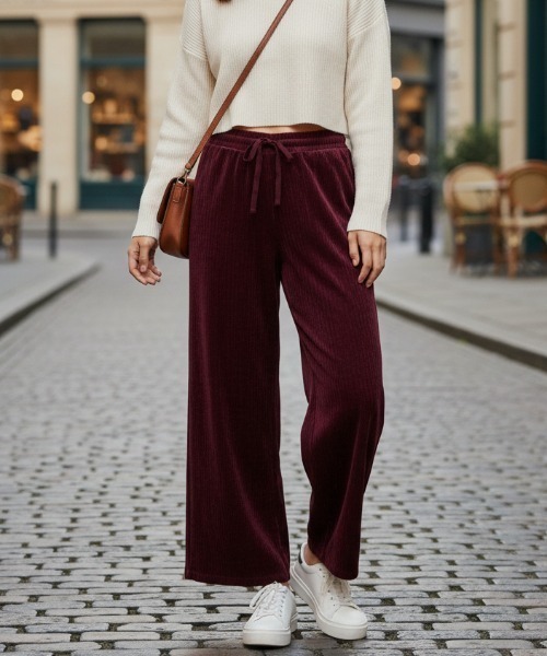 BILLABONG(ビラボン)の「【BILLABONG/ビラボン】24AW WIDE LONG PANTS/ランダムニットコールワイドパンツ(スウェットパンツ・レディース・レッドパープル/ブラック/ホワイト・LARGE/MEDIUM)」の3枚目の写真