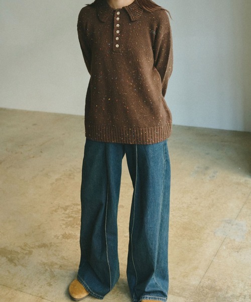 INTER FACTORY(インターファクトリー)の「emuniem by.ゆいか - ネップニットポロシャツ(ポロシャツ・レディース・ブラウン/ベージュ・MEDIUM/LARGE)」の18枚目の写真