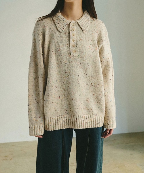 INTER FACTORY(インターファクトリー)の「emuniem by.ゆいか - ネップニットポロシャツ(ポロシャツ・レディース・ブラウン/ベージュ・MEDIUM/LARGE)」の21枚目の写真