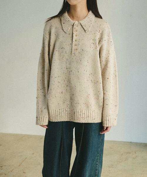 INTER FACTORY(インターファクトリー)の「emuniem by.ゆいか - ネップニットポロシャツ(ポロシャツ・レディース・ブラウン/ベージュ・MEDIUM/LARGE)」の20枚目の写真