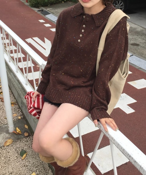 セール】emuniem by.ゆいか - ネップニットポロシャツ（ポロシャツ