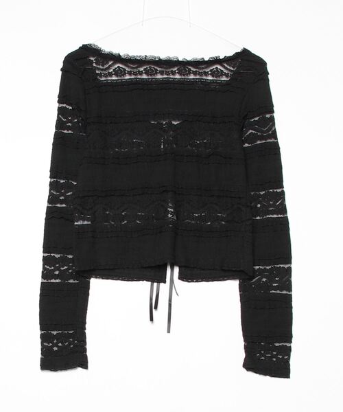 gossip!ロサンゼルス(ゴシップロサンゼルス)の「総レース オフショルダーリボン ニットカーディガン Y2K /AW25(Tシャツ/カットソー・レディース・ブラック・FREE)」の2枚目の写真