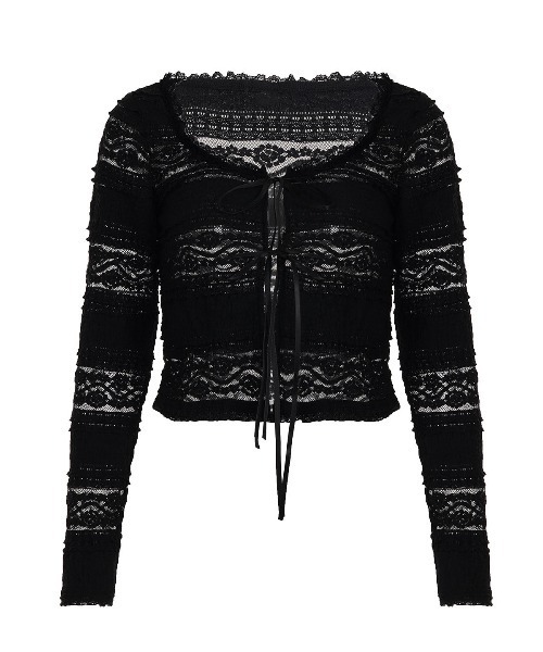 gossip!ロサンゼルス(ゴシップロサンゼルス)の「総レース オフショルダーリボン ニットカーディガン Y2K /AW25(Tシャツ/カットソー・レディース・ブラック・FREE)」の11枚目の写真