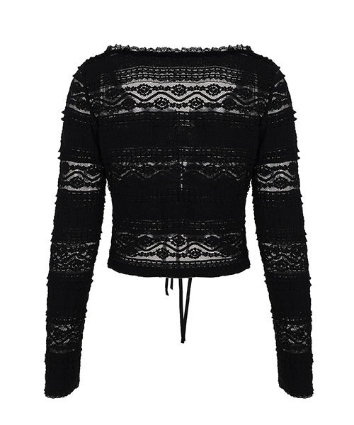 gossip!ロサンゼルス(ゴシップロサンゼルス)の「総レース オフショルダーリボン ニットカーディガン Y2K /AW25(Tシャツ/カットソー・レディース・ブラック・FREE)」の12枚目の写真