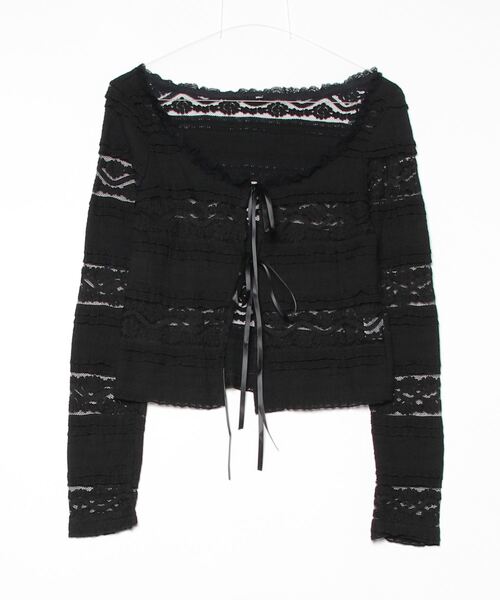 gossip!ロサンゼルス(ゴシップロサンゼルス)の「総レース オフショルダーリボン ニットカーディガン Y2K /AW25(Tシャツ/カットソー・レディース・ブラック・FREE)」の18枚目の写真