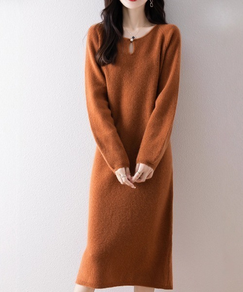 cammie（キャミー）の「パールライク涙開きネックリブワンピース（ワンピース・レディース・キャメル/ベージュ/カーキ/アイボリー・F）」の4枚目の写真
