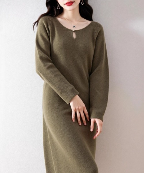 cammie（キャミー）の「パールライク涙開きネックリブワンピース（ワンピース・レディース・キャメル/ベージュ/カーキ/アイボリー・F）」の16枚目の写真