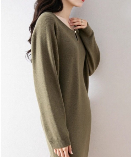 cammie（キャミー）の「パールライク涙開きネックリブワンピース（ワンピース・レディース・キャメル/ベージュ/カーキ/アイボリー・F）」の17枚目の写真