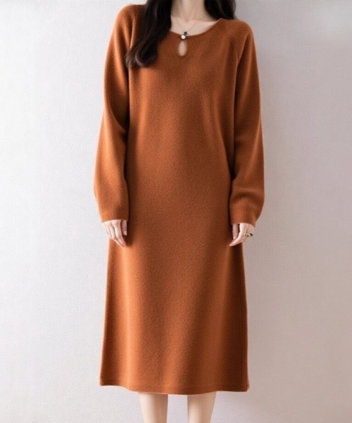 cammie（キャミー）の「パールライク涙開きネックリブワンピース（ワンピース・レディース・キャメル/ベージュ/カーキ/アイボリー・F）」の18枚目の写真