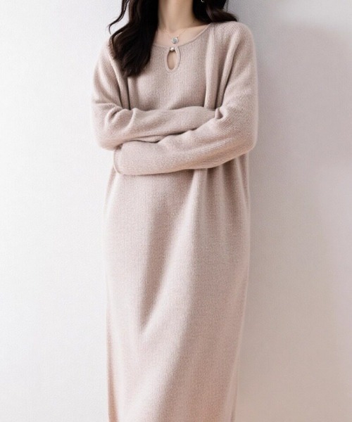 cammie（キャミー）の「パールライク涙開きネックリブワンピース（ワンピース・レディース・キャメル/ベージュ/カーキ/アイボリー・F）」の6枚目の写真