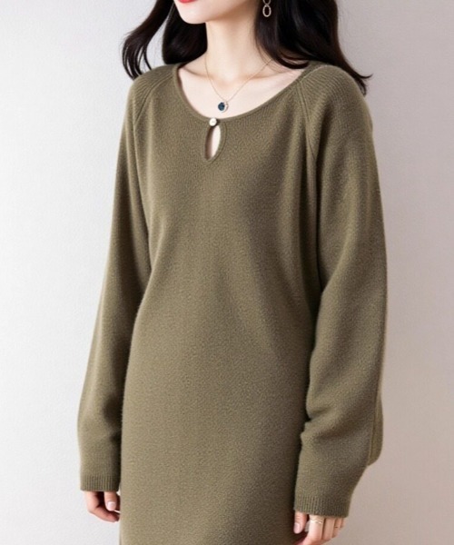 cammie（キャミー）の「パールライク涙開きネックリブワンピース（ワンピース・レディース・キャメル/ベージュ/カーキ/アイボリー・F）」の15枚目の写真
