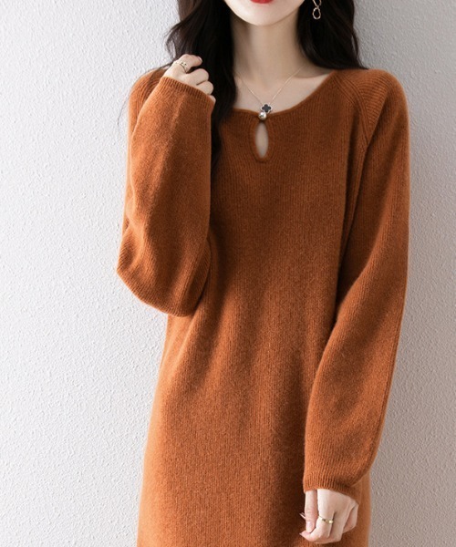 cammie（キャミー）の「パールライク涙開きネックリブワンピース（ワンピース・レディース・キャメル/ベージュ/カーキ/アイボリー・F）」の20枚目の写真