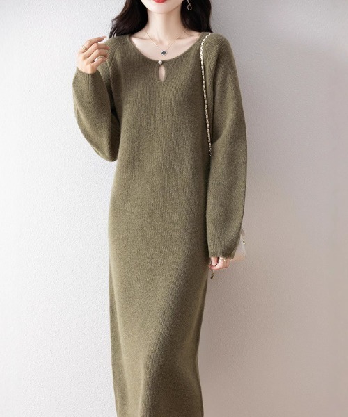 cammie（キャミー）の「パールライク涙開きネックリブワンピース（ワンピース・レディース・キャメル/ベージュ/カーキ/アイボリー・F）」の14枚目の写真