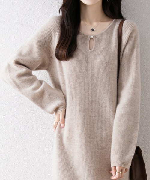 cammie（キャミー）の「パールライク涙開きネックリブワンピース（ワンピース・レディース・キャメル/ベージュ/カーキ/アイボリー・F）」の7枚目の写真
