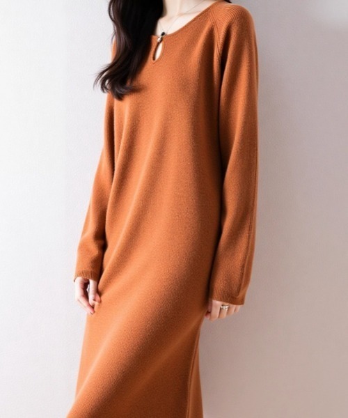 cammie（キャミー）の「パールライク涙開きネックリブワンピース（ワンピース・レディース・キャメル/ベージュ/カーキ/アイボリー・F）」の5枚目の写真