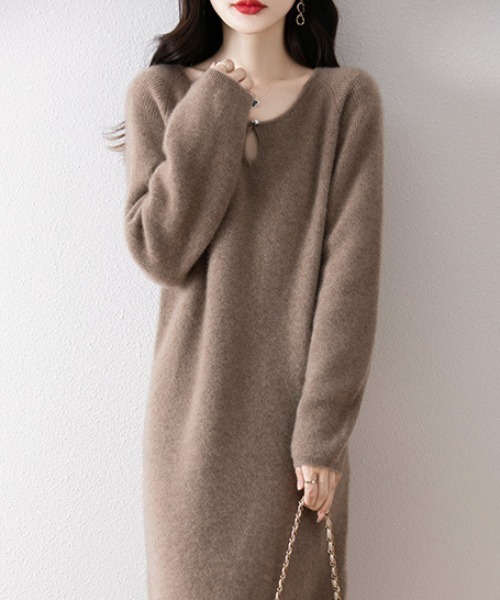 cammie（キャミー）の「パールライク涙開きネックリブワンピース（ワンピース・レディース・キャメル/ベージュ/カーキ/アイボリー・F）」の11枚目の写真