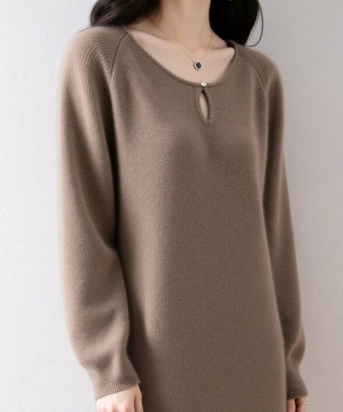cammie（キャミー）の「パールライク涙開きネックリブワンピース（ワンピース・レディース・キャメル/ベージュ/カーキ/アイボリー・F）」の12枚目の写真