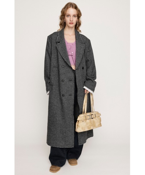 SLY(スライ)の「CUT OFF LONG COAT カットオフ ロングコート 秋服 冬服(チェスターコート・レディース・ブラック・FREE)」の1枚目の写真