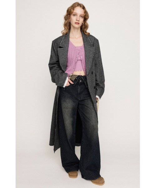 SLY(スライ)の「CUT OFF LONG COAT カットオフ ロングコート 秋服 冬服(チェスターコート・レディース・ブラック・FREE)」の2枚目の写真