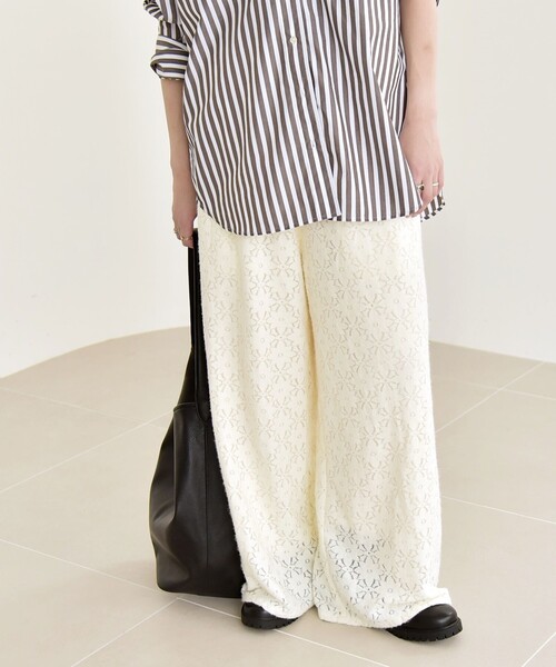 カランシエル（quaranciel）/quaranciel:〈洗濯機可能〉フラワー レース ワイド パンツ セール】quaranciel:〈洗濯機可能〉フラワー レース ワイド パンツ