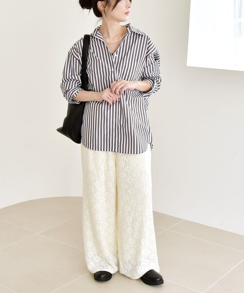 セール】quaranciel:〈洗濯機可能〉フラワー レース ワイド パンツ