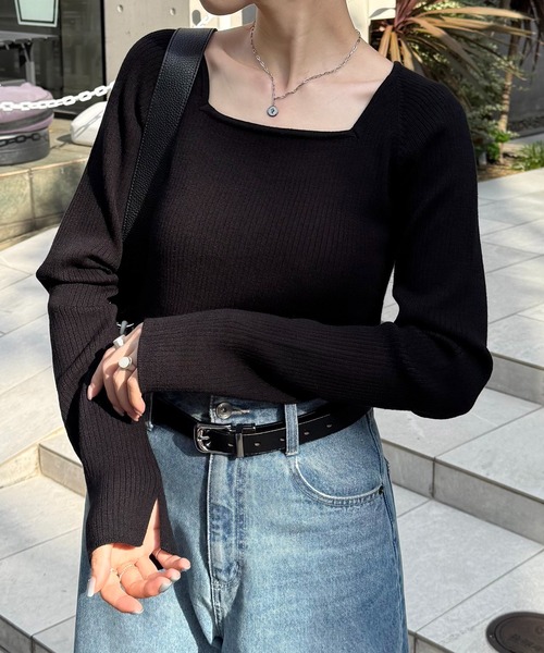 セール】深スクエアリブニット/WEB限定カラー展開（ニット/セーター