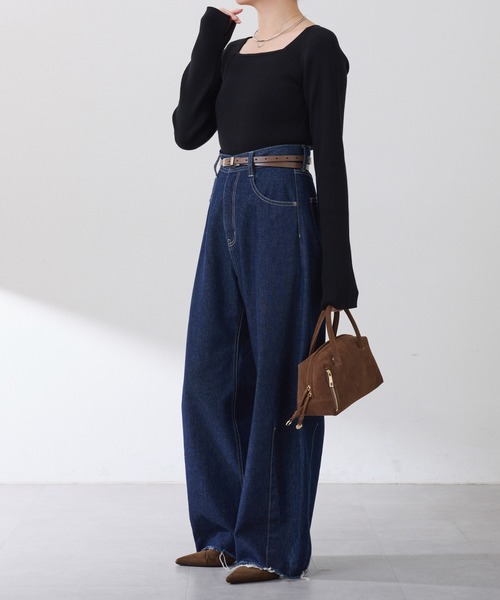 セール】深スクエアリブニット/WEB限定カラー展開（ニット/セーター