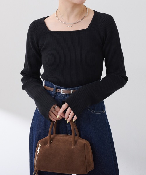 セール】深スクエアリブニット/WEB限定カラー展開（ニット/セーター