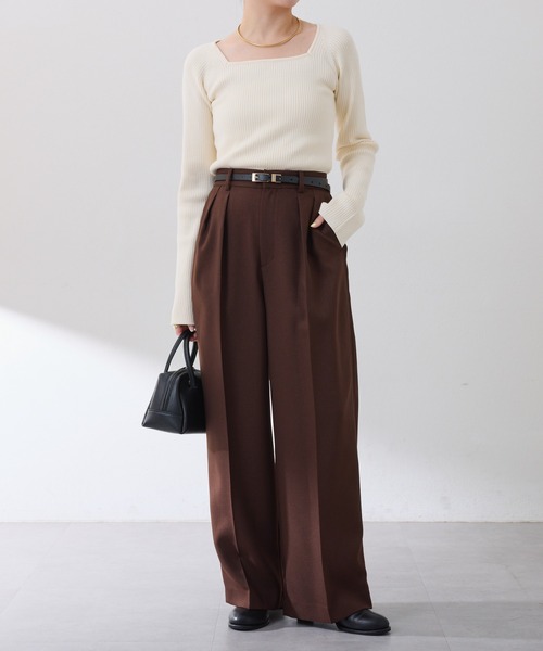 セール】深スクエアリブニット/WEB限定カラー展開（ニット/セーター