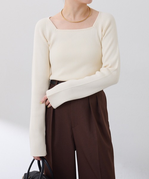 セール】深スクエアリブニット/WEB限定カラー展開（ニット/セーター