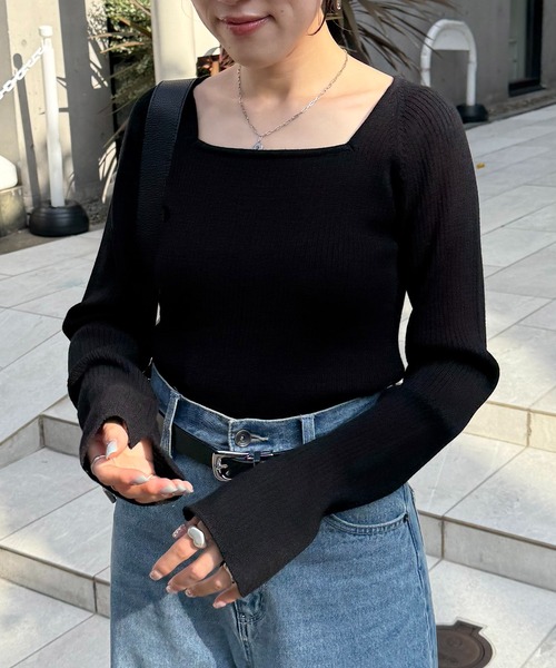 セール】深スクエアリブニット/WEB限定カラー展開（ニット/セーター