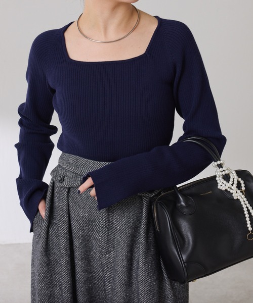 セール】深スクエアリブニット/WEB限定カラー展開（ニット/セーター