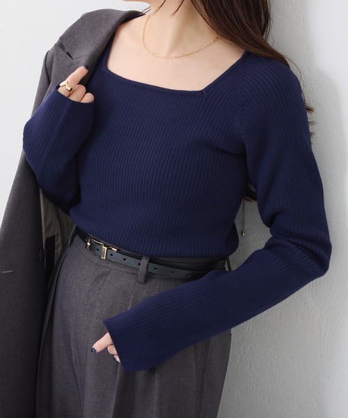 セール】深スクエアリブニット/WEB限定カラー展開（ニット/セーター