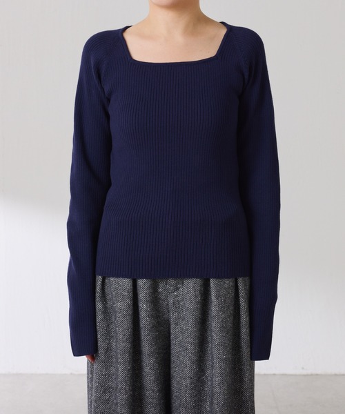 セール】深スクエアリブニット/WEB限定カラー展開（ニット/セーター