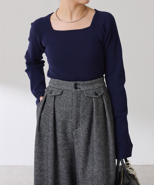 セール】深スクエアリブニット/WEB限定カラー展開（ニット/セーター