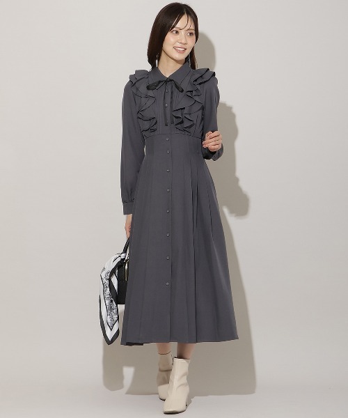 ナローリボンフリルシャツワンピース