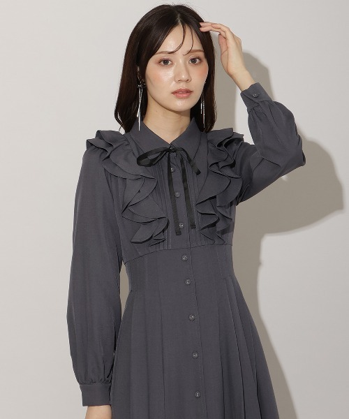 セール】ナローリボンフリルシャツワンピース（ワンピース