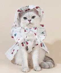 CALIFORNIA OUTFITTERS（カリフォルニア アウトフィッターズ）の「9D3 【ペットウェア3点セット】　チェリー さくらんぼ柄 ワンピース ドレス ヘッドドレス リボン  小型犬 超小型犬 猫（ペットウェア）」