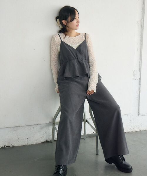 RETRO GIRL(レトロガール)の「ペプラムビスチェサロペット(サロペット/オーバーオール・レディース・ベージュ/チャコールグレー/ブラウン・FREE)」の5枚目の写真